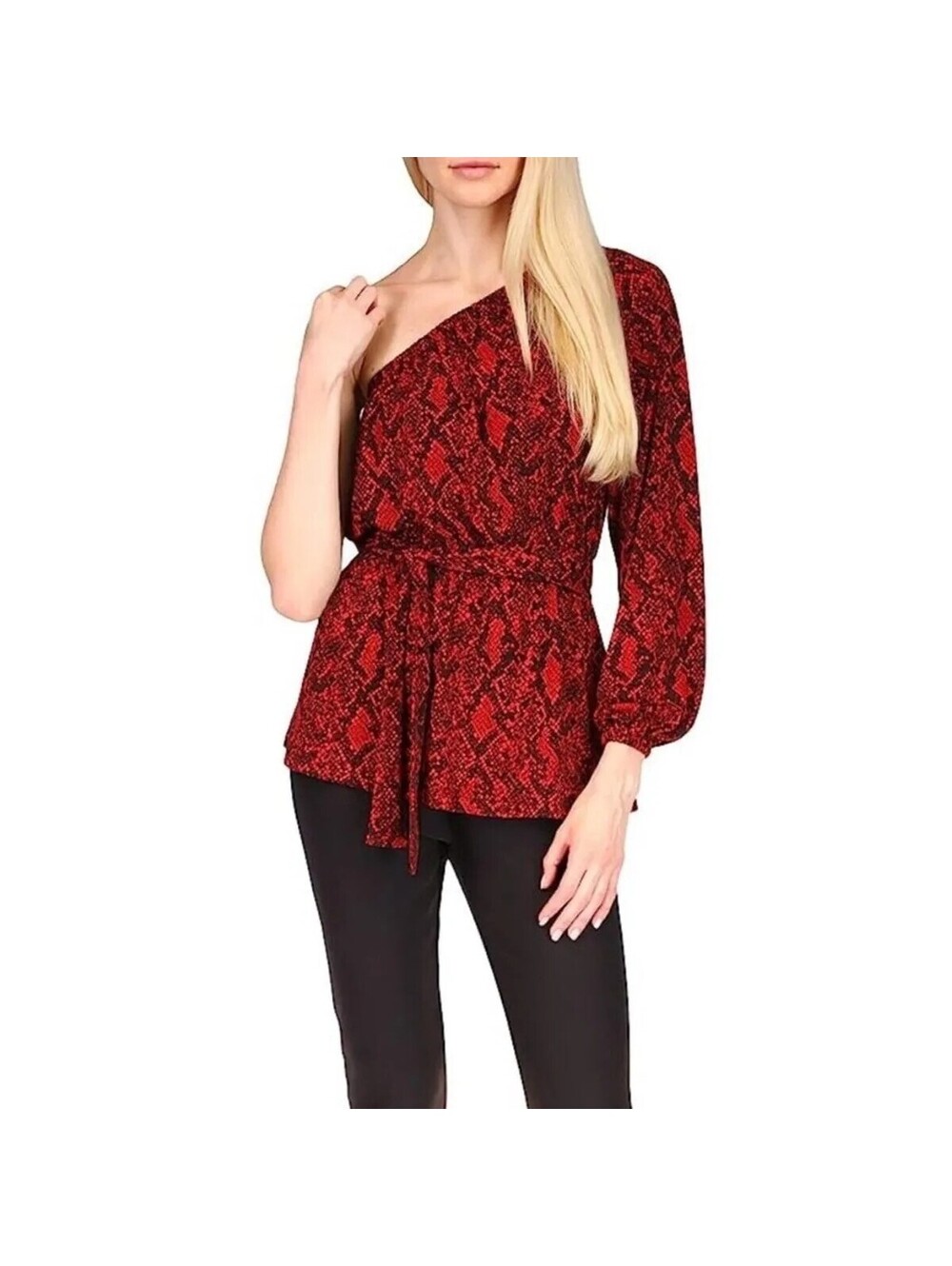 NWT Michael Michael Kors One Shoulder Belted Python Tunic Top Blouse, Large